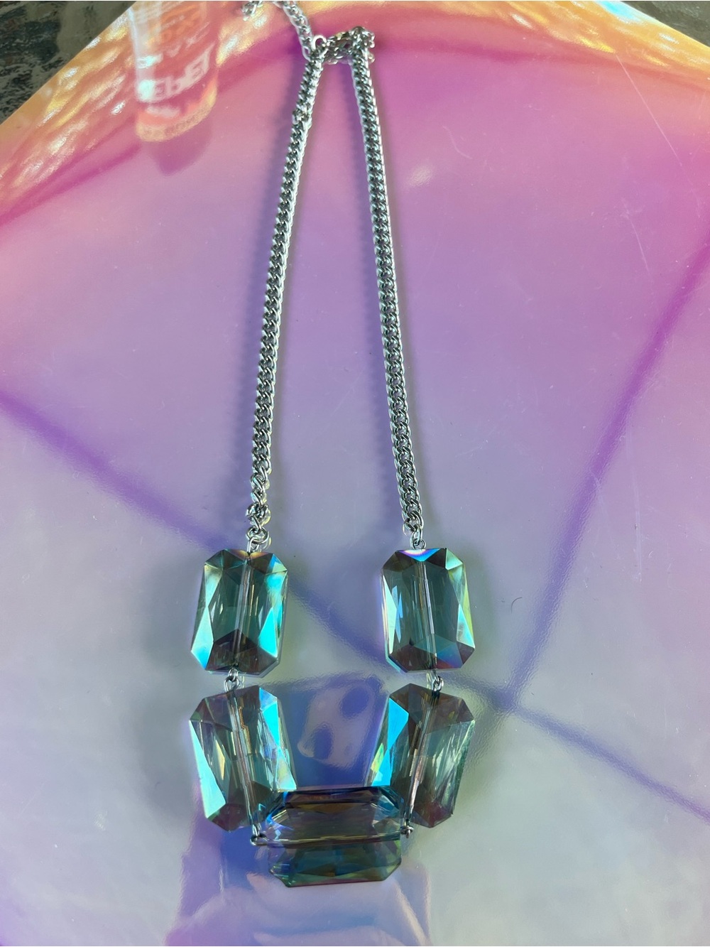 Source Unknown Iridescent Blue-Green Crystal Necklace